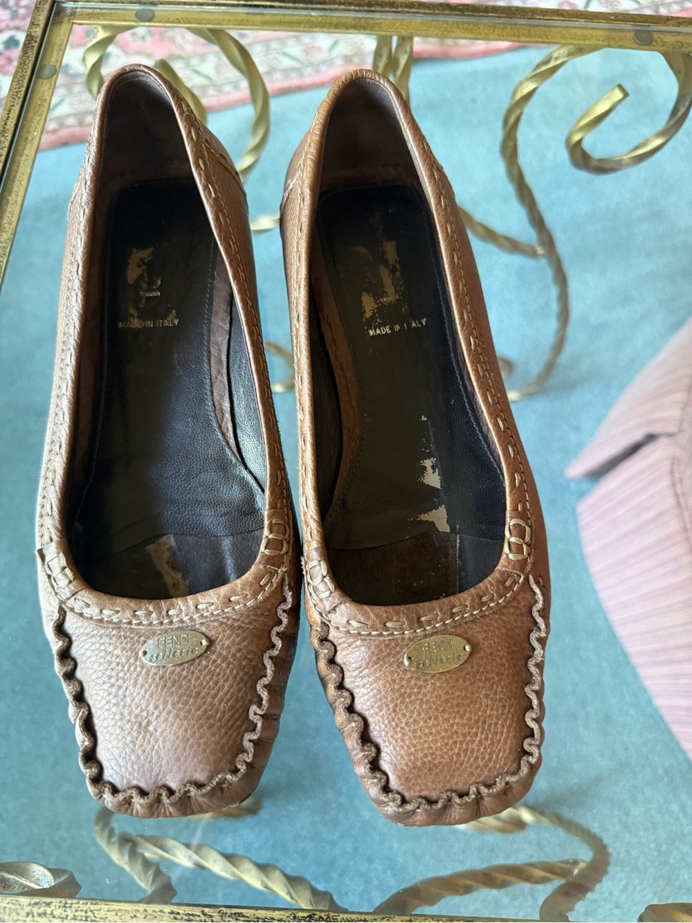 Fendi Brown Pebbled Leather Moccasin Loafers